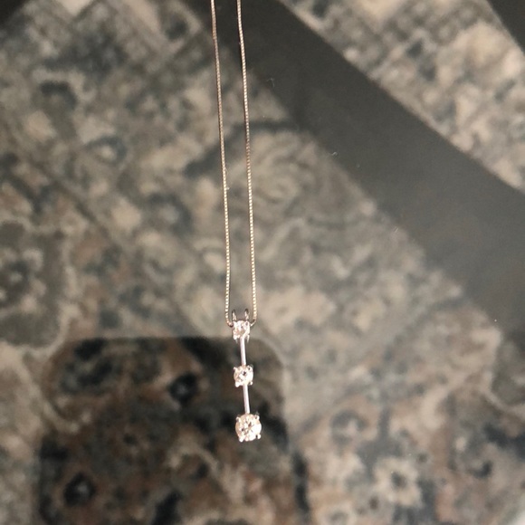 White Gold, Three Diamond Drop Necklace - Picture 3 of 3